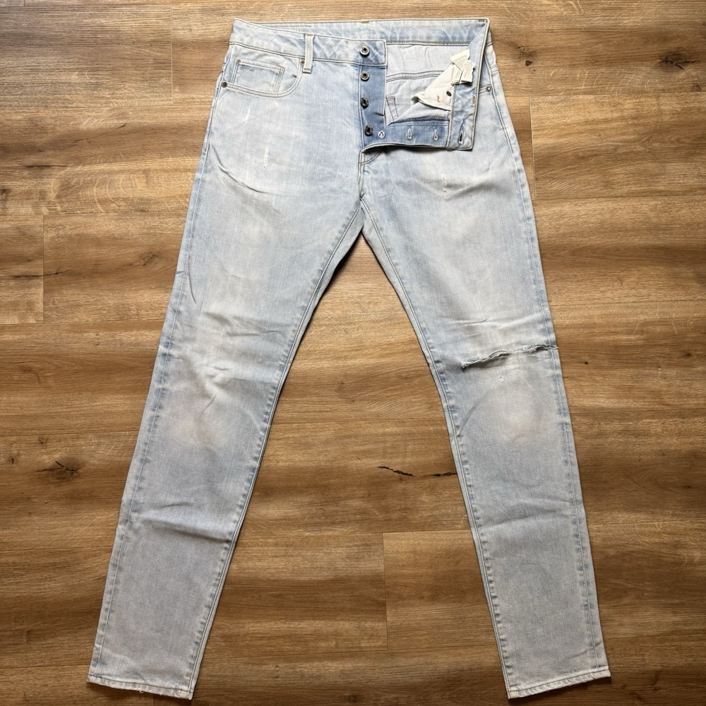 G-Star Raw 3301 Slim Jeans Men 33x36 Light Wash Distressed Blue Denim Streetwear